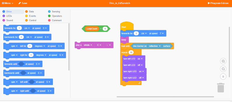 an edscratch program for coding with the edison robot