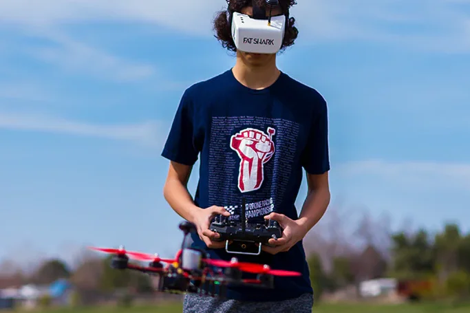 student using RubiQ drone in the discover drones kits