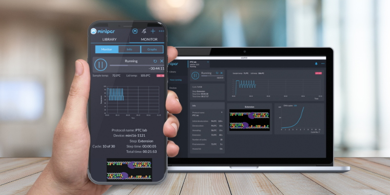 student using minipcr app to perform pcr