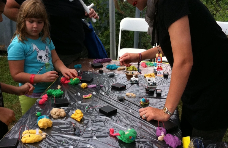 students using squishy circuits at a summer camp