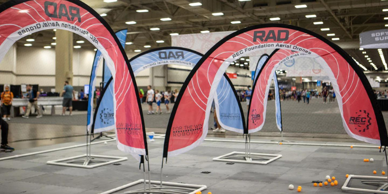 a closeup view of a drone obstacle course